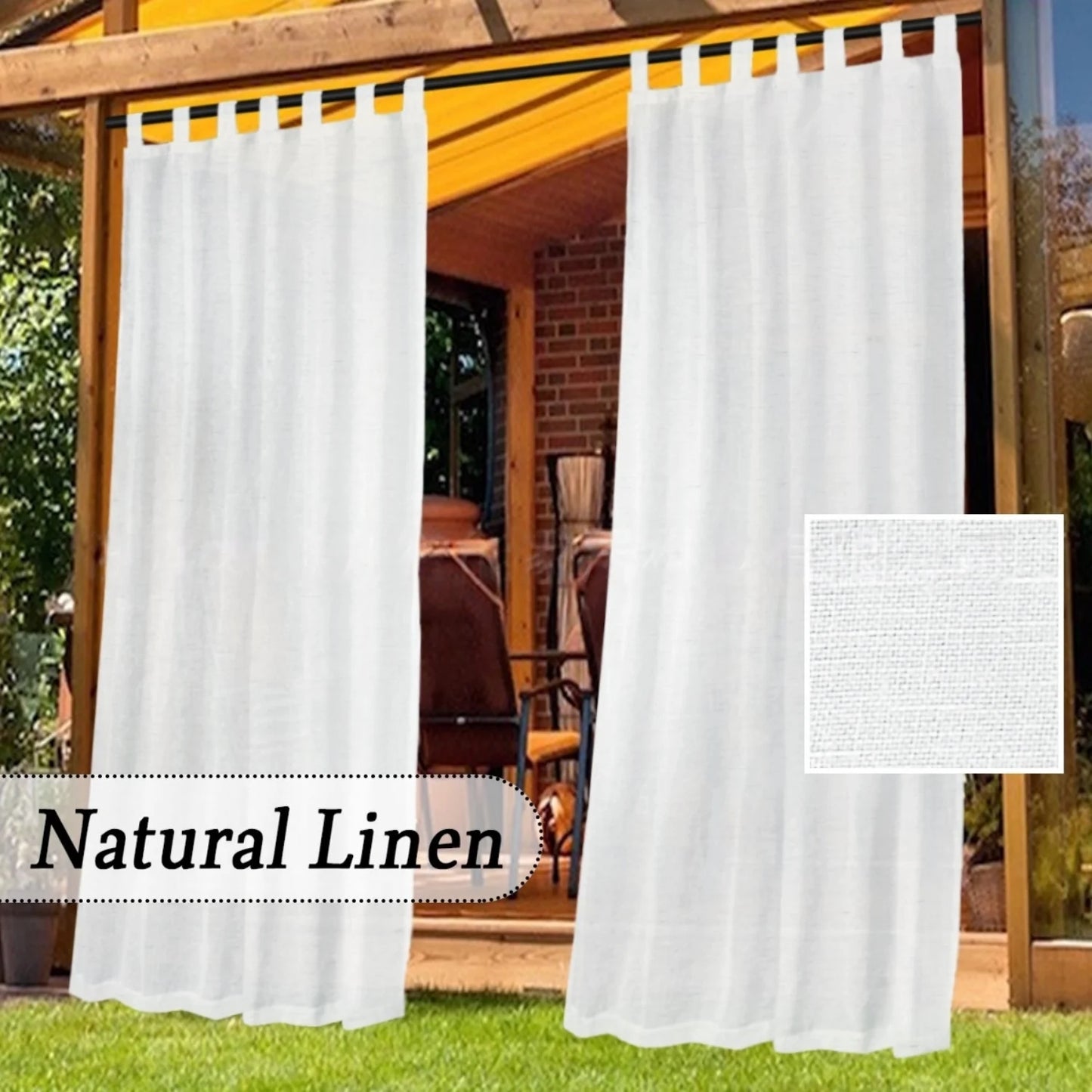 Cortinas de exterior impermeables para patio, porche, pérgola, cenador, 2 paneles, cortinas de exterior anchas con trabillas superiores resistentes a la intemperie para gazebo