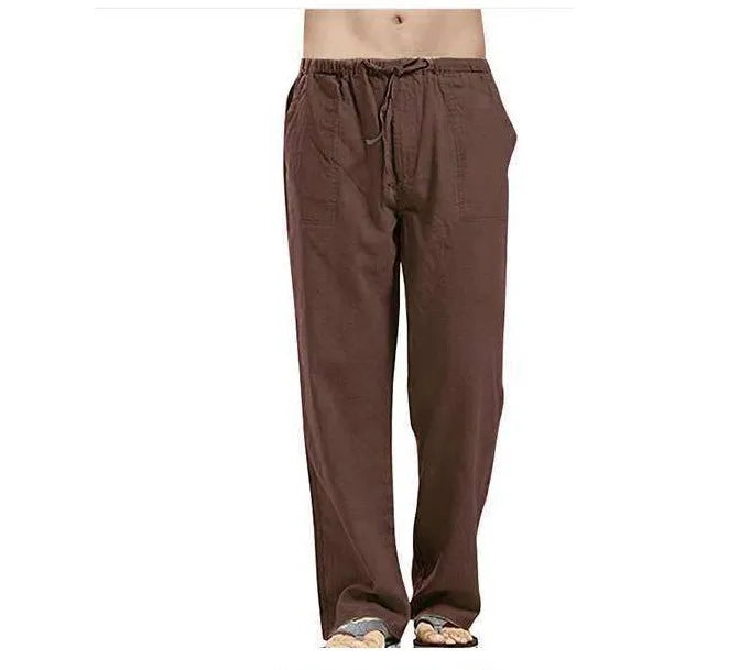 Hot Men Cotton Linen Trousers Solid Color Elastic Waist Loose Long Trousers Men's Hip-hop Breathable Casual Pants