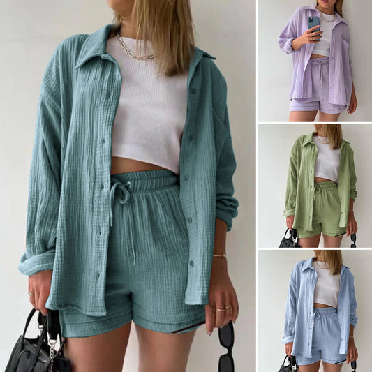 Women's Summer Outfit Muslin Blouse and Coat 2-Piece Clothing Elegant Beach Holiday Women's Set Female Coat Loose Suit