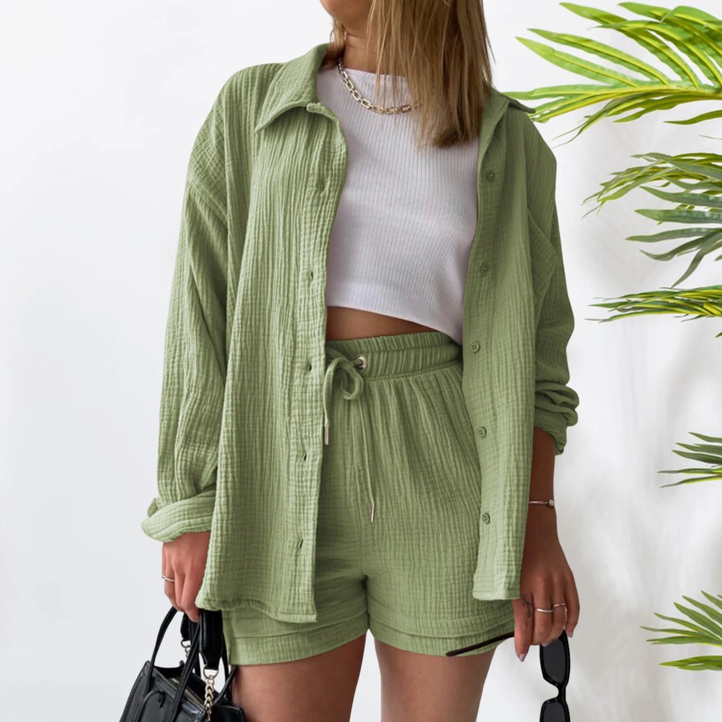 Women's Summer Outfit Muslin Blouse and Coat 2-Piece Clothing Elegant Beach Holiday Women's Set Female Coat Loose Suit