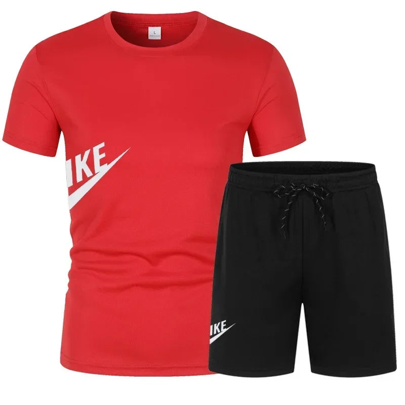 2025 Men's Summer T-shirt and Shorts Set Men's Breathable Sportswear Set Casual and Fashionable Short-sleeved T-shirt Set