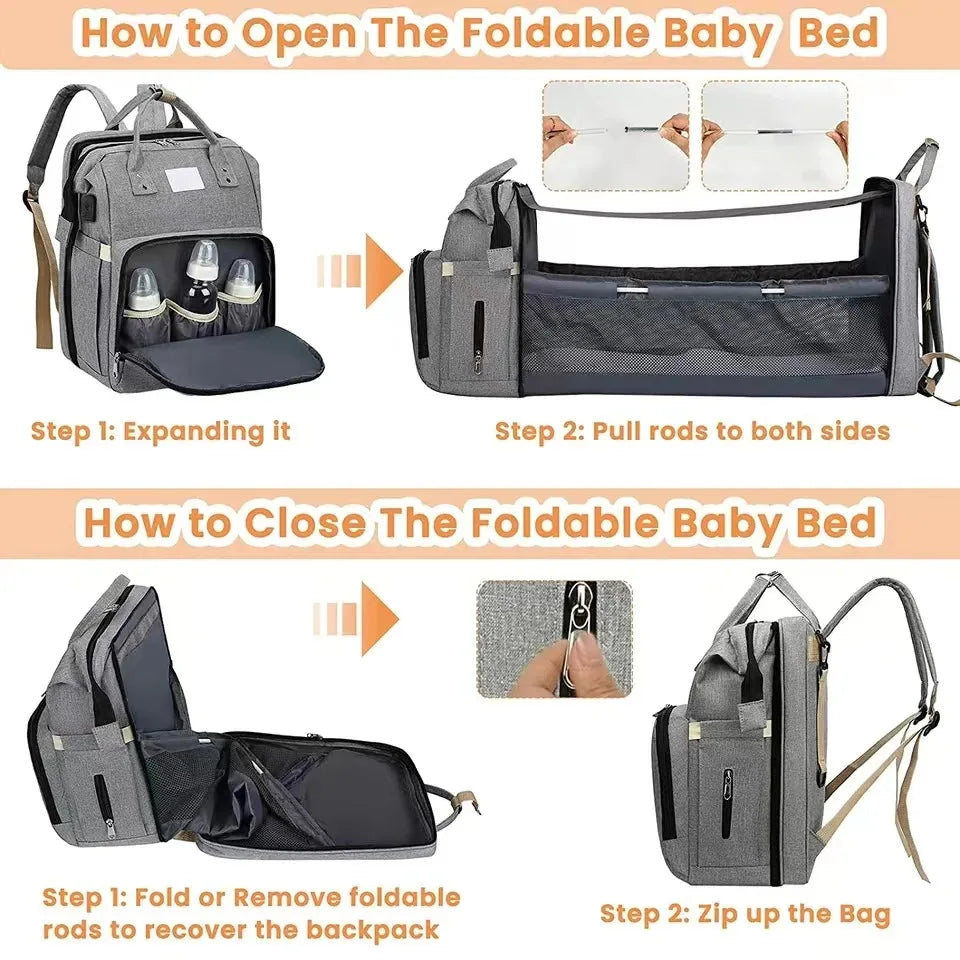 Portable folding crib, mommy bag, multi-functional, lightweight and large-capacity leisure bag, double shoulder mother and baby bag.