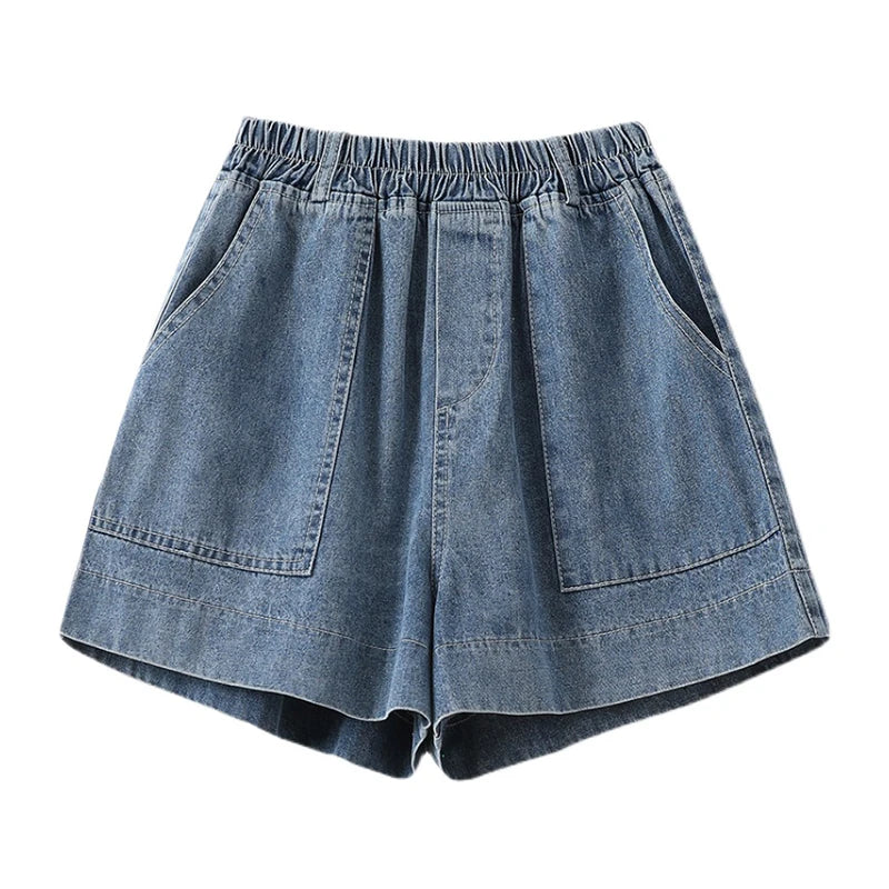 Casual Plus Size Summer Denim Shorts Women Loose Wide Leg Jeans Short Pants Female Stretch High Waisted Harem Baggy Shorts Woman