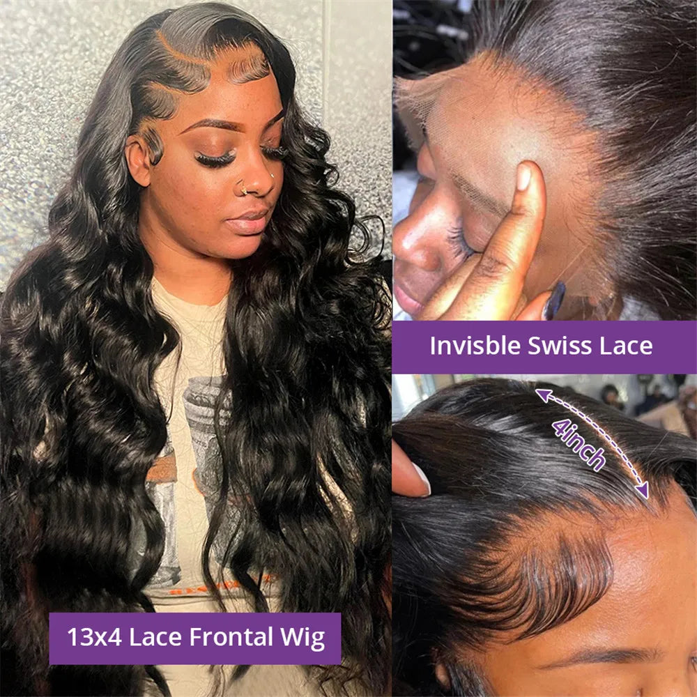 Body Wave 13x6 HD Transparent Lace Front Human Hair Wig 200 Density 13x4 Lace Frontal Wigs 30 40 Inch PrePlucked Lace