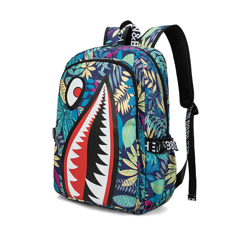 Mochila escolar en blanco y negro, unisex, informal, ligera, para mujer, bolso trasero, mochila escolar de tiburón de diseño, para adolescentes y universitarios.