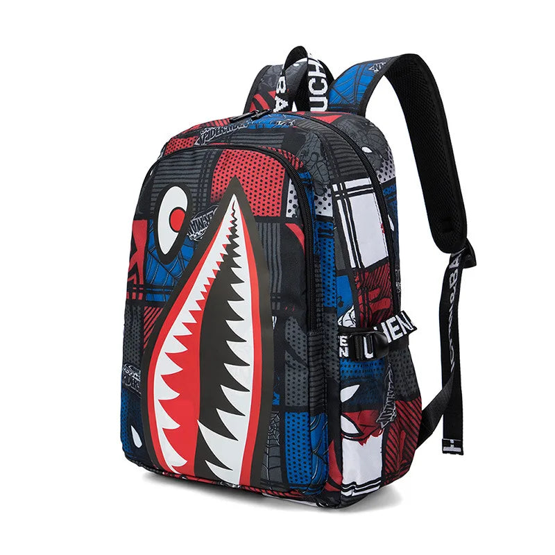Mochila escolar en blanco y negro, unisex, informal, ligera, para mujer, bolso trasero, mochila escolar de tiburón de diseño, para adolescentes y universitarios.