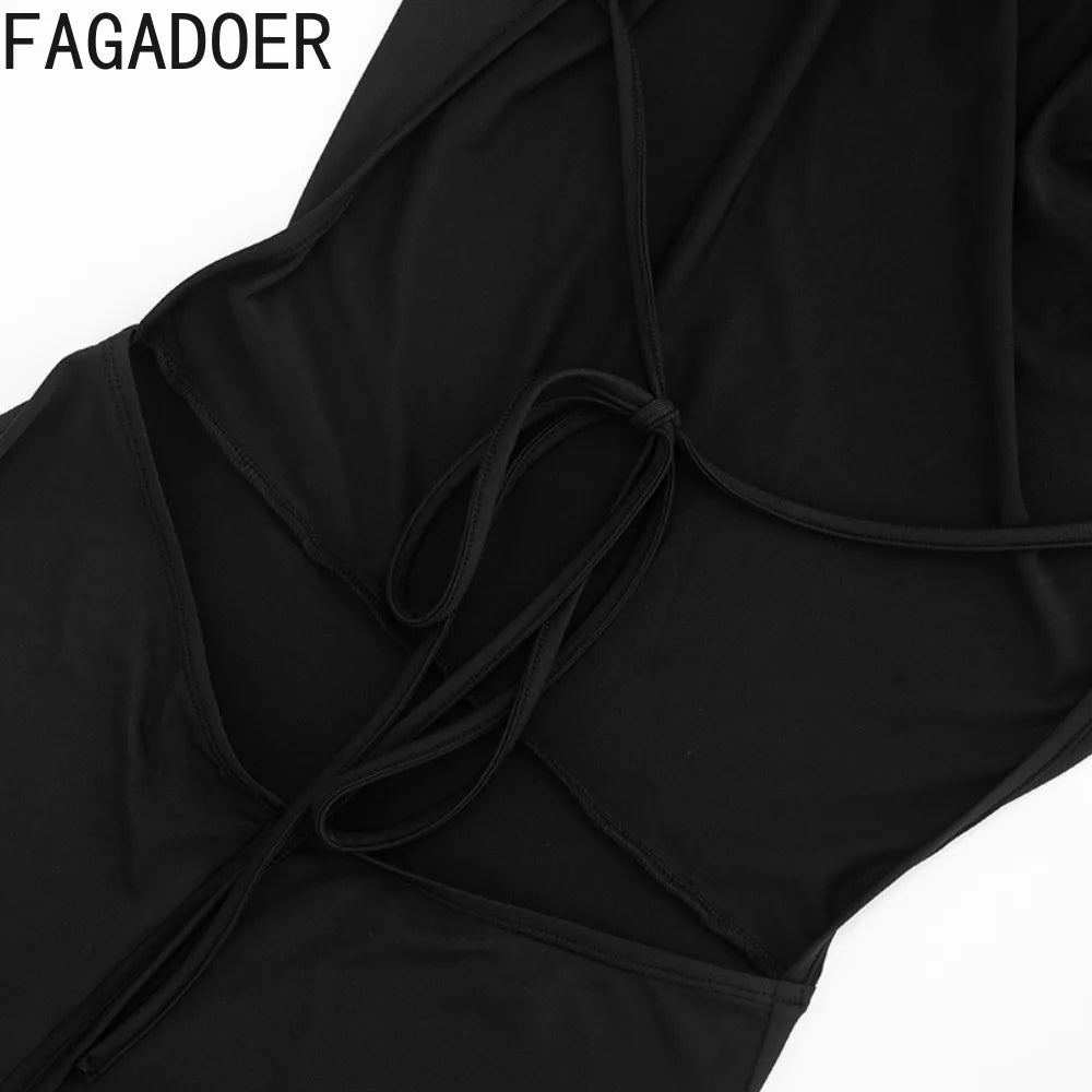 FAGADOER Sexy Bandage Bodycon Jumpsuits for Women Halter Deep V-neck Sleeveless Backless Rompers Female Streetwear Overalls New