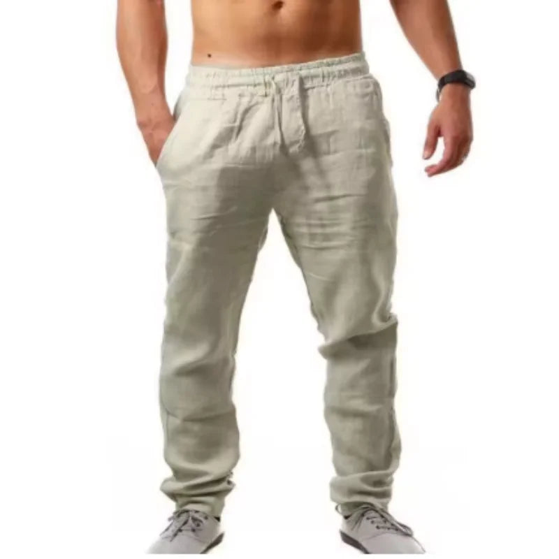 2026 New Men's Cotton and Linen Casual Pants, Straight-Leg, Simple and Comfortable, with Drawstring Waist