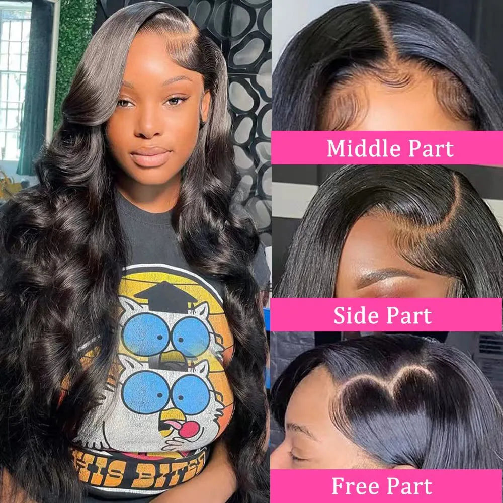 Body Wave 13x6 HD Transparent Lace Front Human Hair Wig 200 Density 13x4 Lace Frontal Wigs 30 40 Inch PrePlucked Lace