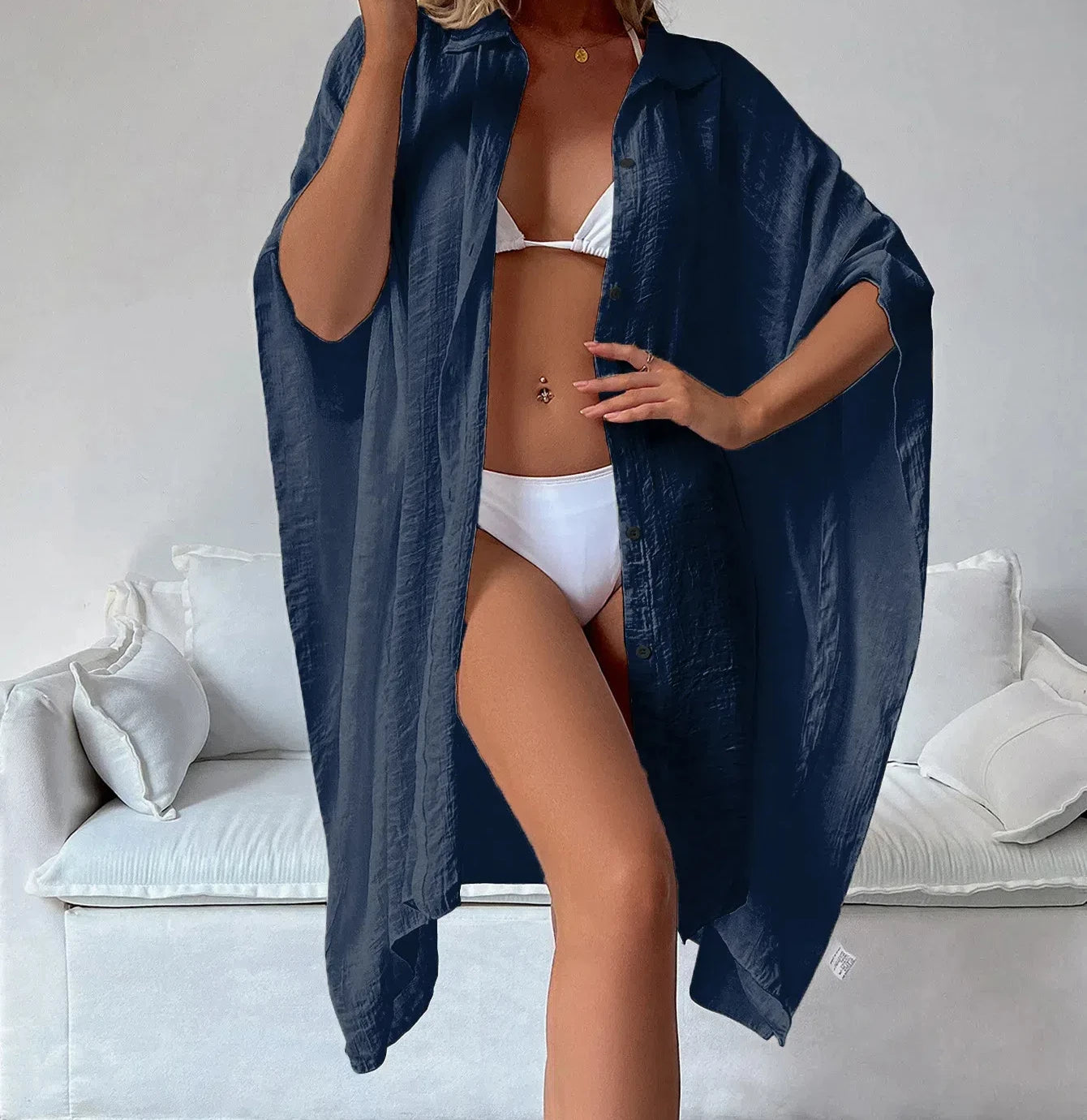 Summer Loose Cardigan Sun Protection Sarong Woman Bikini Cover-up Swimsuit Solid Beachwear Cover-Ups Swimwear Women Kimono dress