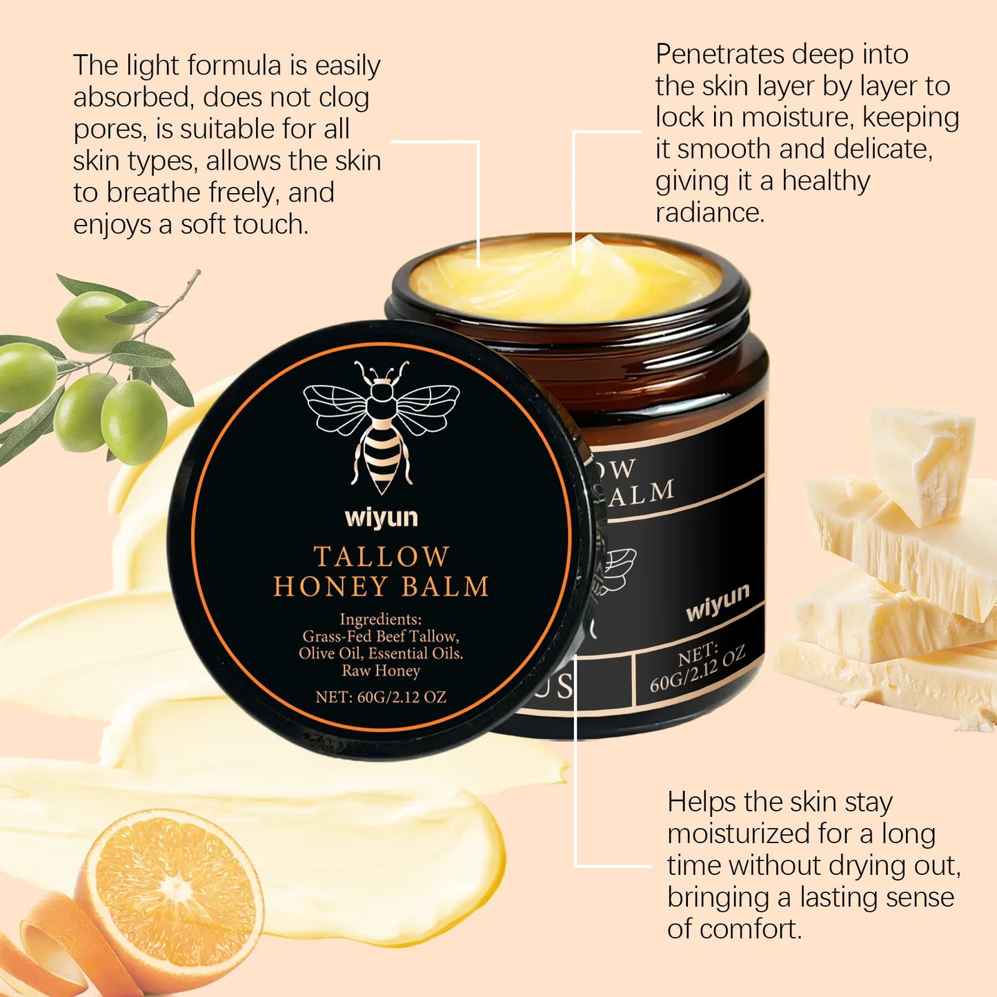 Honey and Tallow Moisturizing Cream for Face and Body - Firming and Nourishing