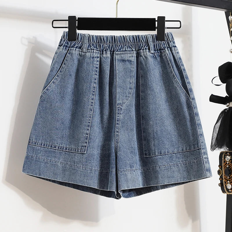 Casual Plus Size Summer Denim Shorts Women Loose Wide Leg Jeans Short Pants Female Stretch High Waisted Harem Baggy Shorts Woman