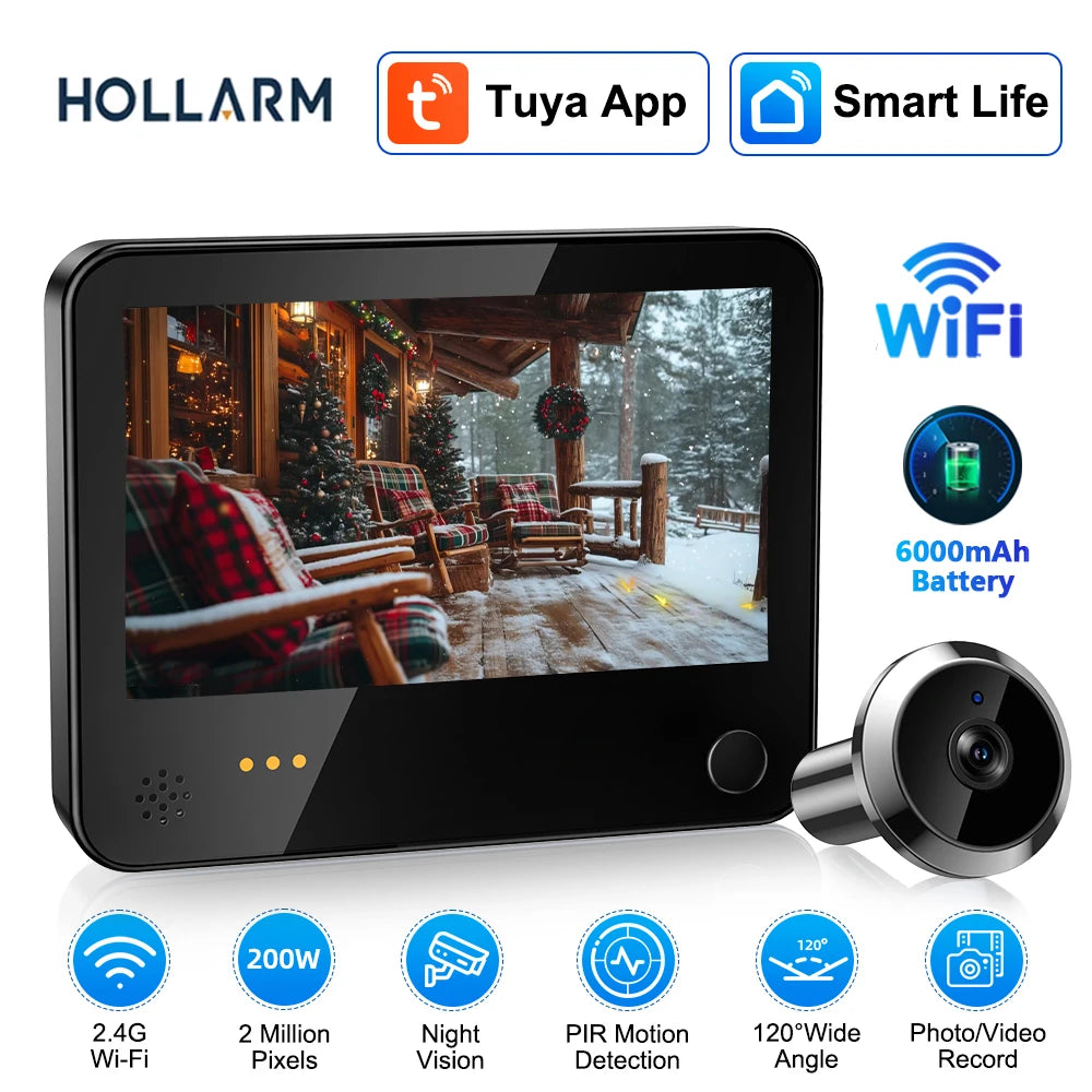 Hollarm Wireless Doorbell Smart Door Peephole Camera Cat Eye WIFI Video Surveillance Camera Visual Intercom PIR Motion Detection