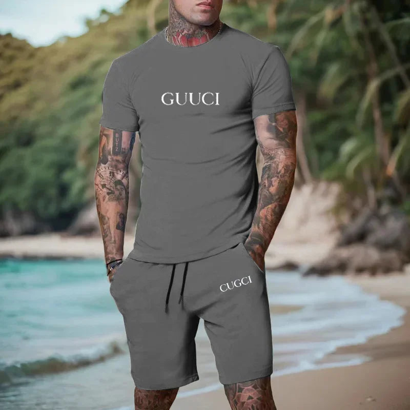 2025 Summer T-shirt, Shorts Men's Casual Sports Set, Fashionable Short-sleeved Casual Shopping Trend Clothing Essential for Travel