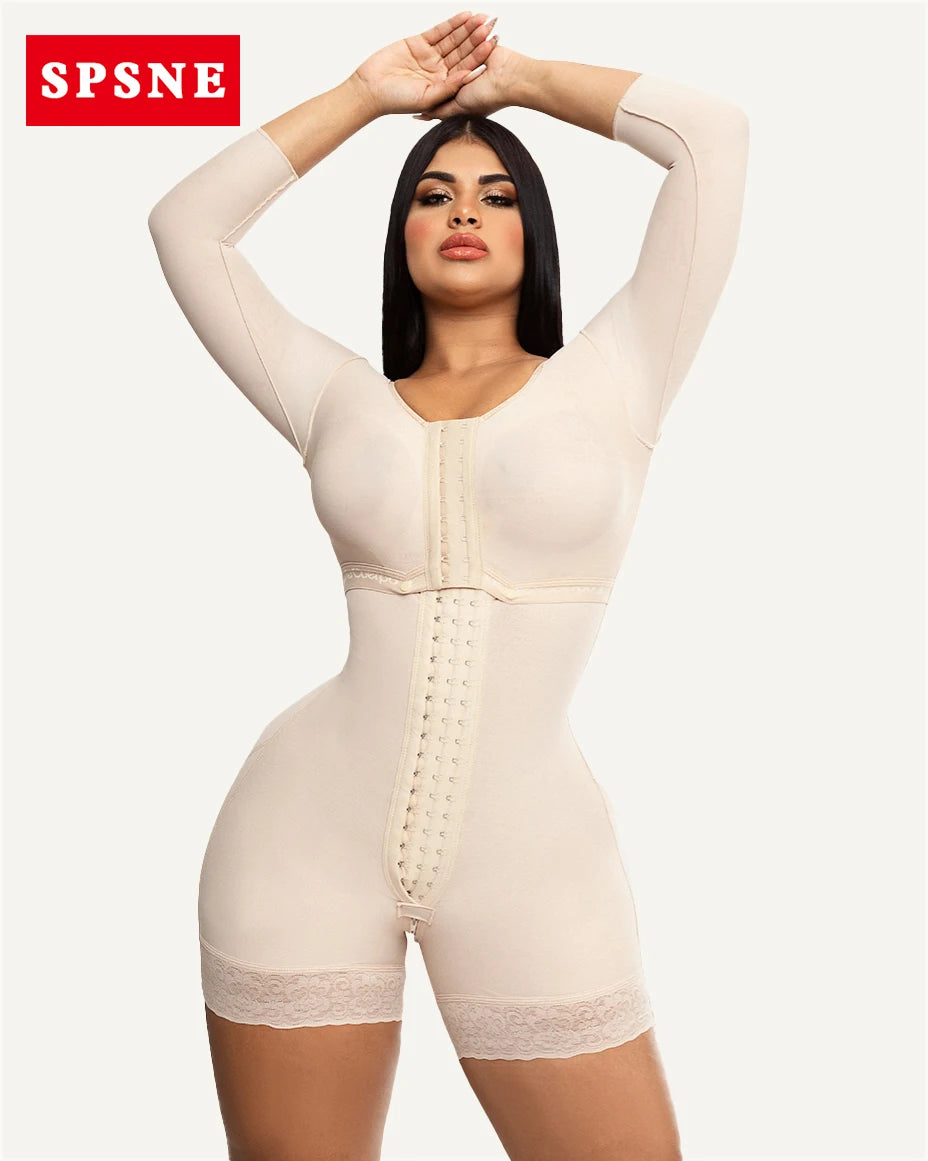 Colombian Post-Surgical Girdle Shapewear Belts for Women, Tummy Control Bodysuit with Sleeves