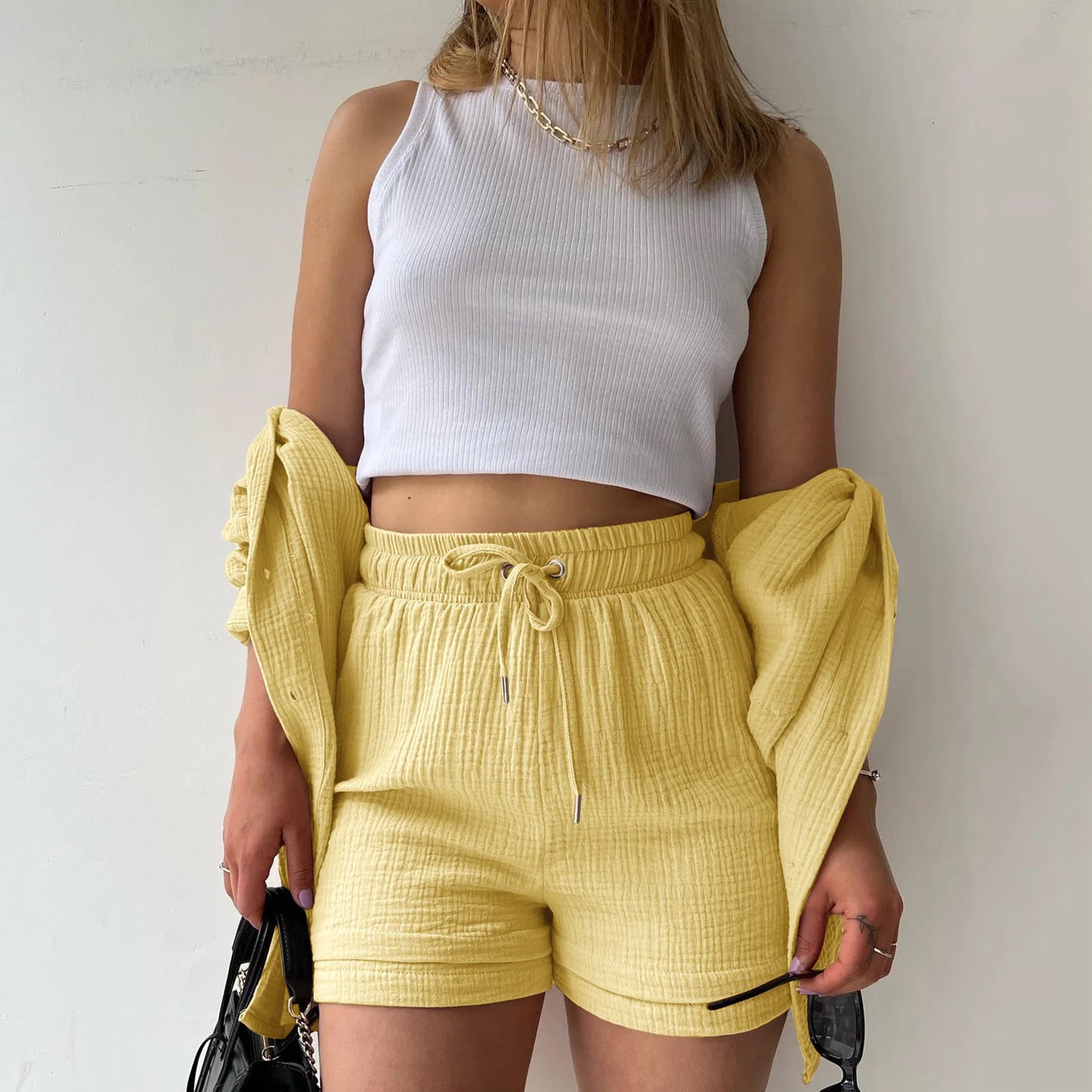 Women's Summer Outfit Muslin Blouse and Coat 2-Piece Clothing Elegant Beach Holiday Women's Set Female Coat Loose Suit