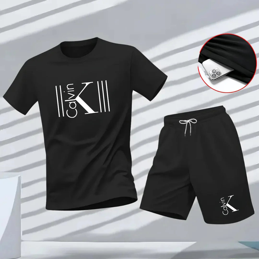 2025 Men's Breathable Sports Pattern Printed T-shirt Casual Fashion Short-sleeved T-shirt Summer Streetwear Top Two-Piece Set.