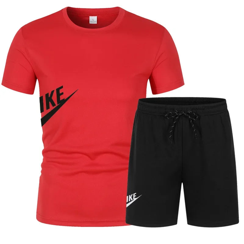 2025 Men's Summer T-shirt and Shorts Set Men's Breathable Sportswear Set Casual and Fashionable Short-sleeved T-shirt Set