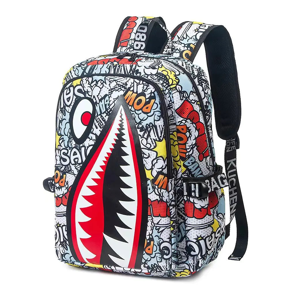 Mochila escolar en blanco y negro, unisex, informal, ligera, para mujer, bolso trasero, mochila escolar de tiburón de diseño, para adolescentes y universitarios.
