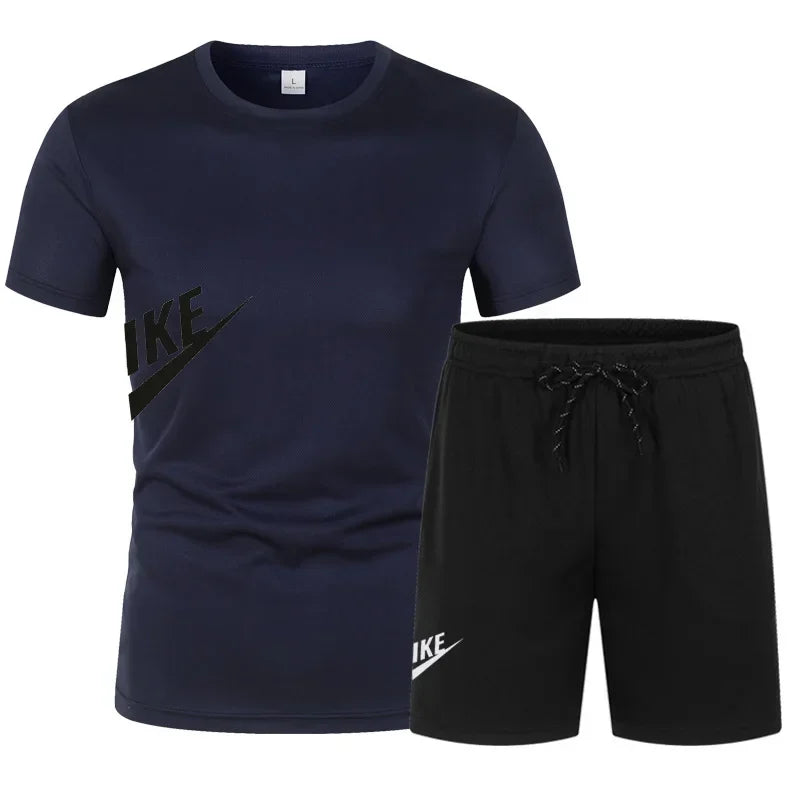 2025 Men's Summer T-shirt and Shorts Set Men's Breathable Sportswear Set Casual and Fashionable Short-sleeved T-shirt Set