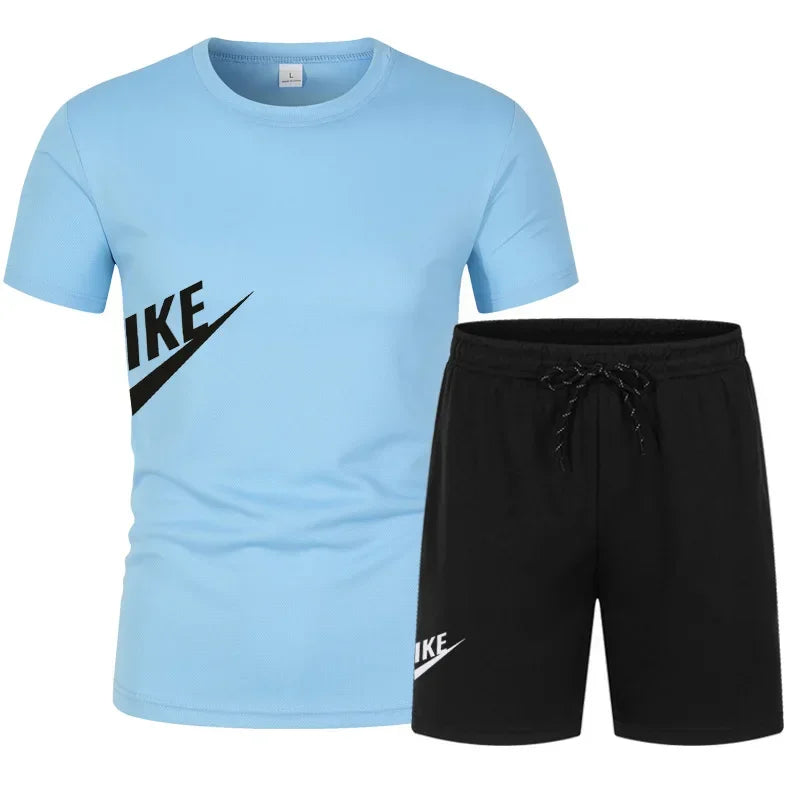 2025 Men's Summer T-shirt and Shorts Set Men's Breathable Sportswear Set Casual and Fashionable Short-sleeved T-shirt Set