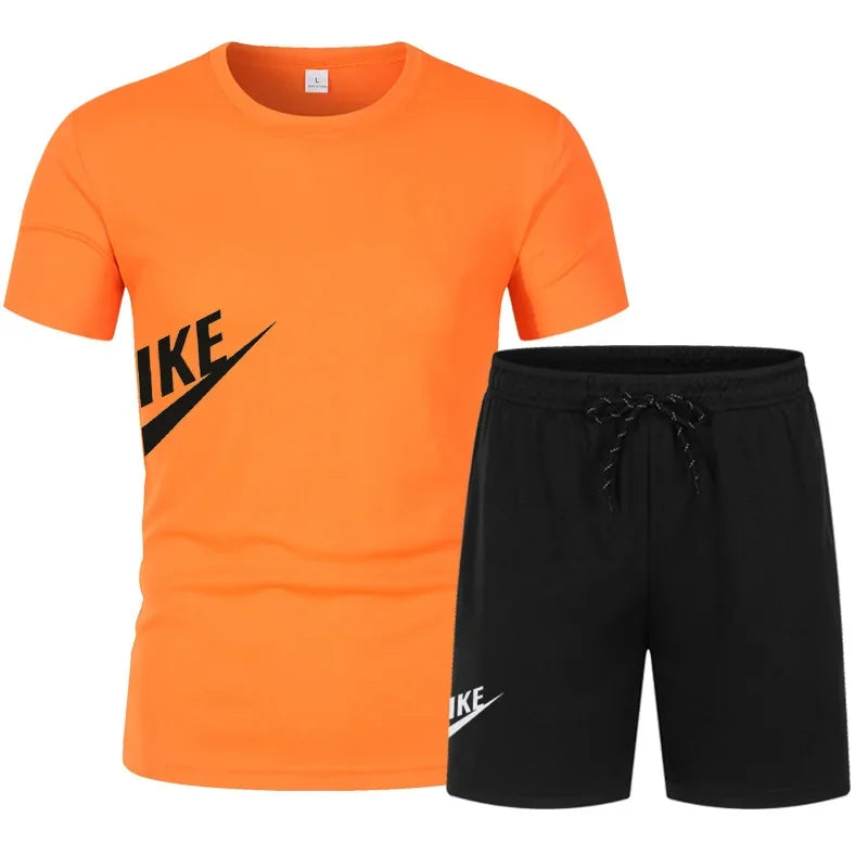 2025 Men's Summer T-shirt and Shorts Set Men's Breathable Sportswear Set Casual and Fashionable Short-sleeved T-shirt Set