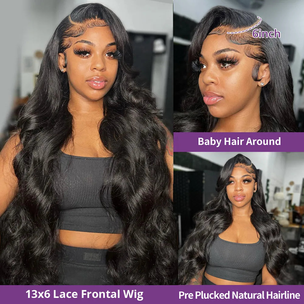 Body Wave 13x6 HD Transparent Lace Front Human Hair Wig 200 Density 13x4 Lace Frontal Wigs 30 40 Inch PrePlucked Lace
