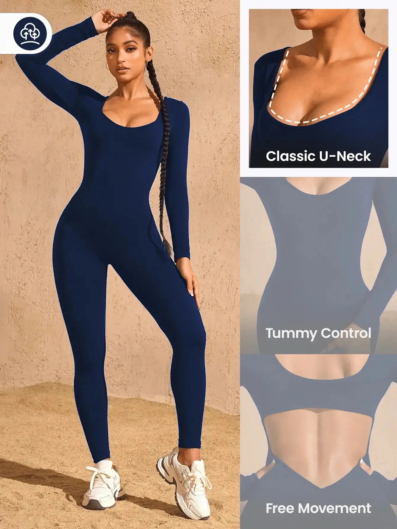 Long-sleeved jumpsuits, back cut-out design, beautiful hip line, suitable for sports and exercise
