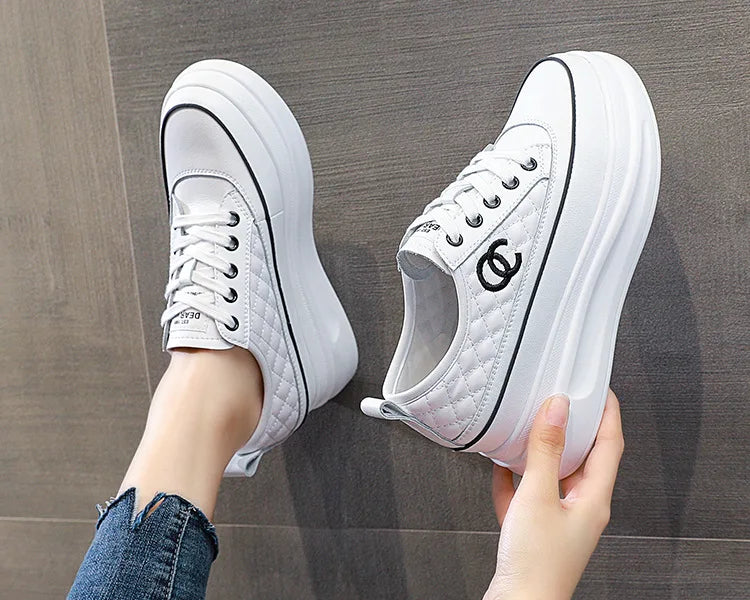 Women's Shoes 2026 Spring New Style Thick Bottom Height-Increasing Board Shoes Rubber Material Made in China Flat Shoes