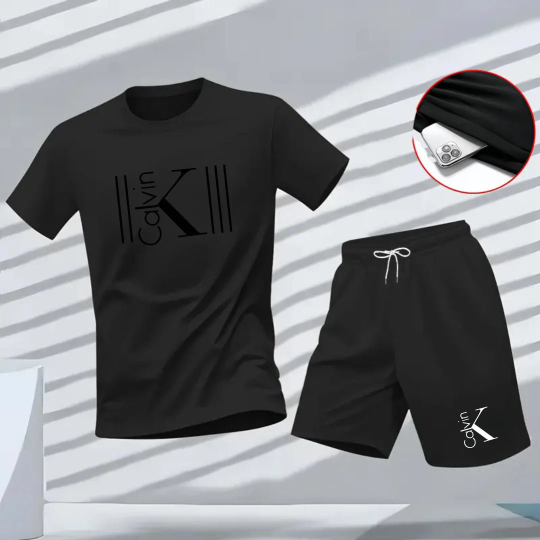 2025 Men's Breathable Sports Pattern Printed T-shirt Casual Fashion Short-sleeved T-shirt Summer Streetwear Top Two-Piece Set.