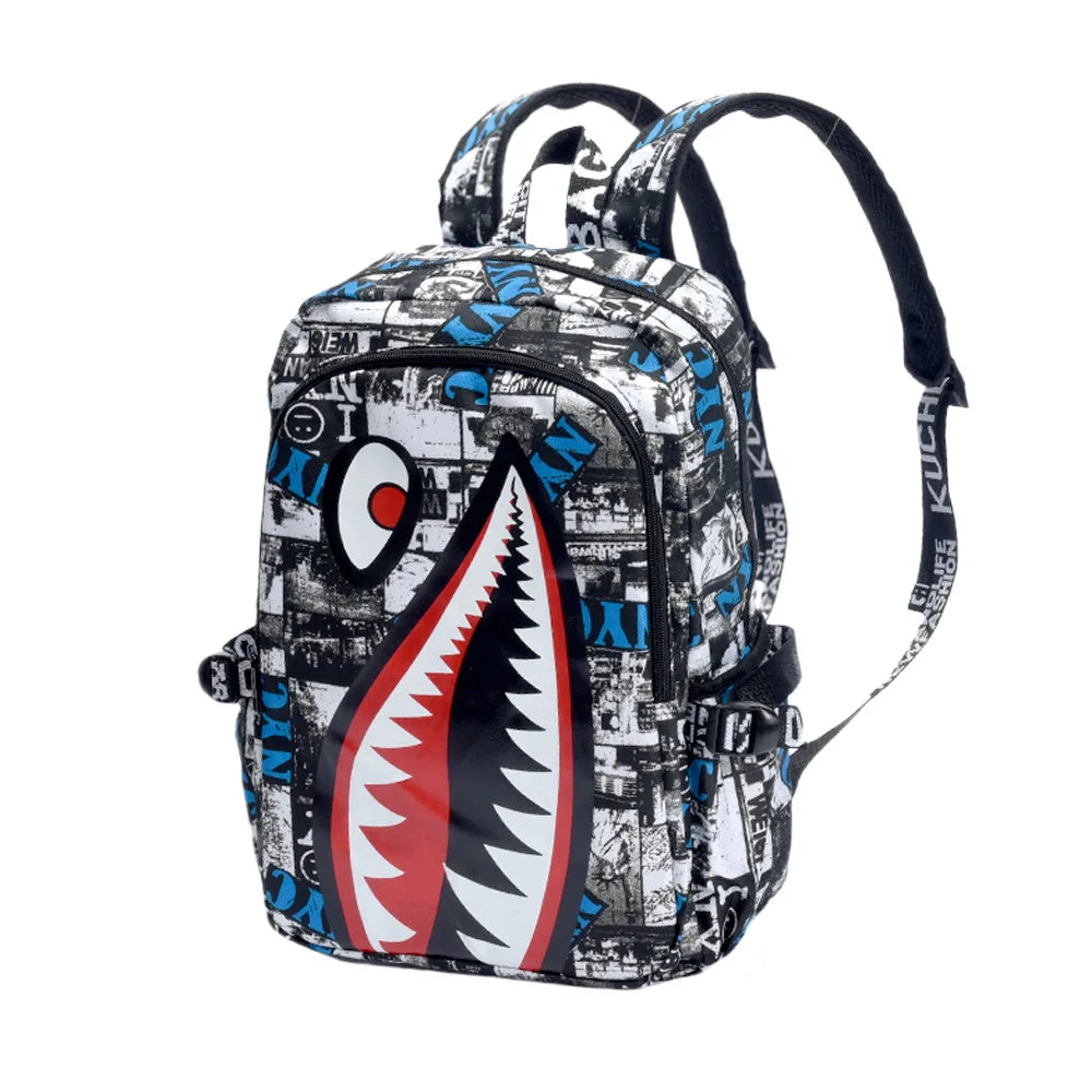 Mochila escolar en blanco y negro, unisex, informal, ligera, para mujer, bolso trasero, mochila escolar de tiburón de diseño, para adolescentes y universitarios.