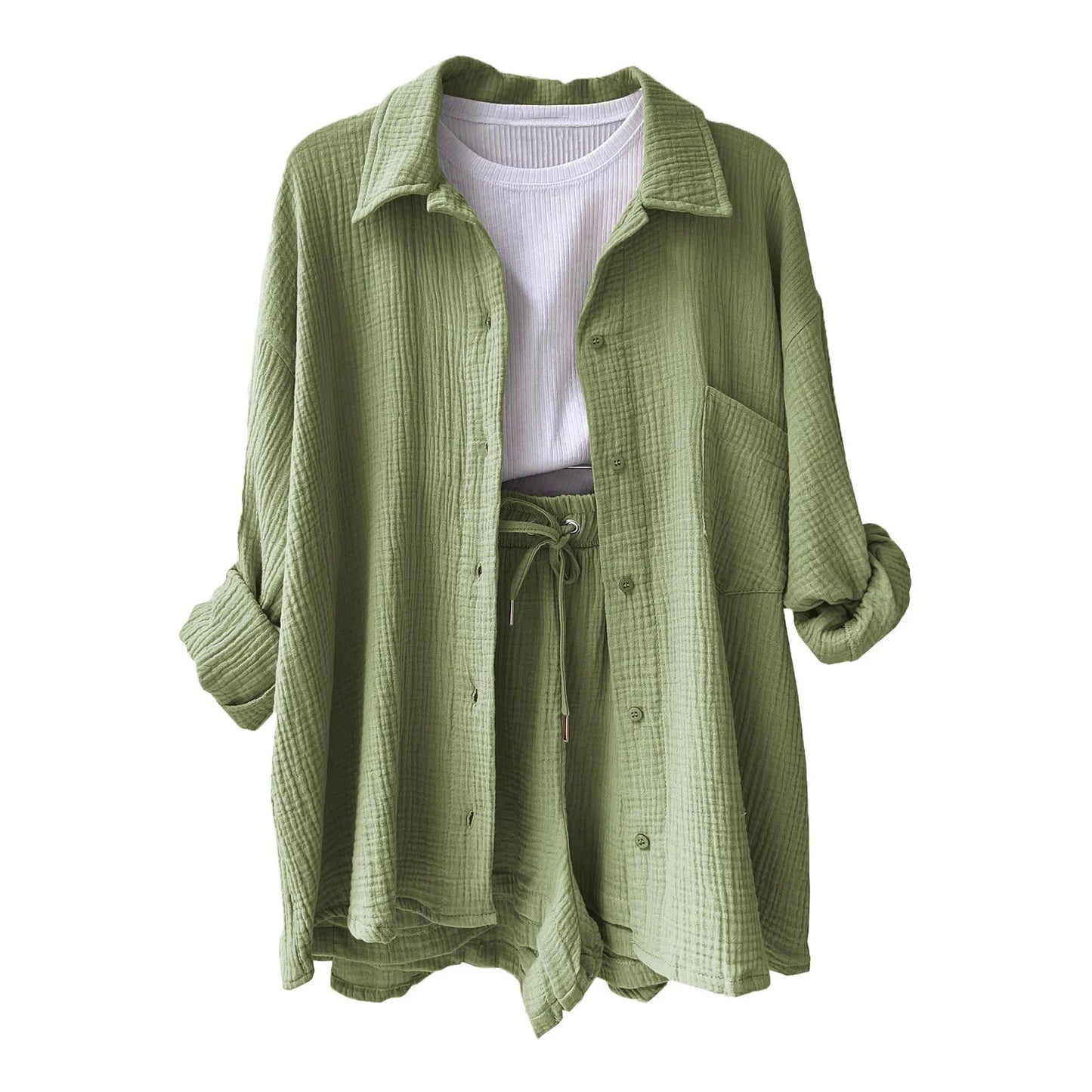 Women's Summer Outfit Muslin Blouse and Coat 2-Piece Clothing Elegant Beach Holiday Women's Set Female Coat Loose Suit