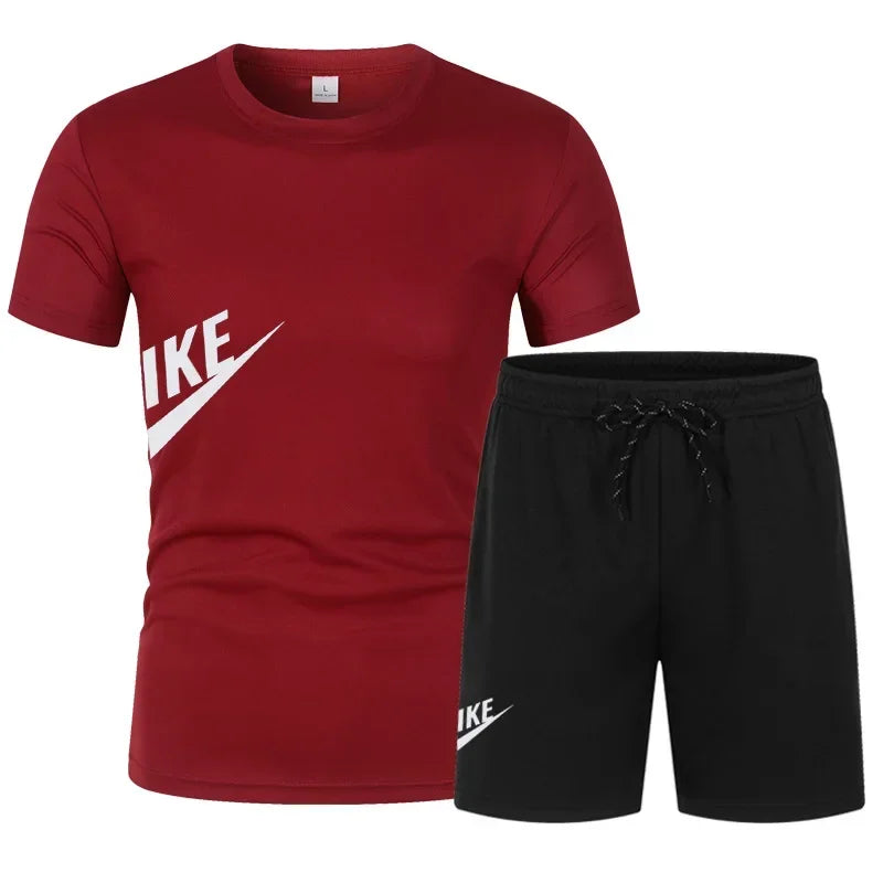 2025 Men's Summer T-shirt and Shorts Set Men's Breathable Sportswear Set Casual and Fashionable Short-sleeved T-shirt Set