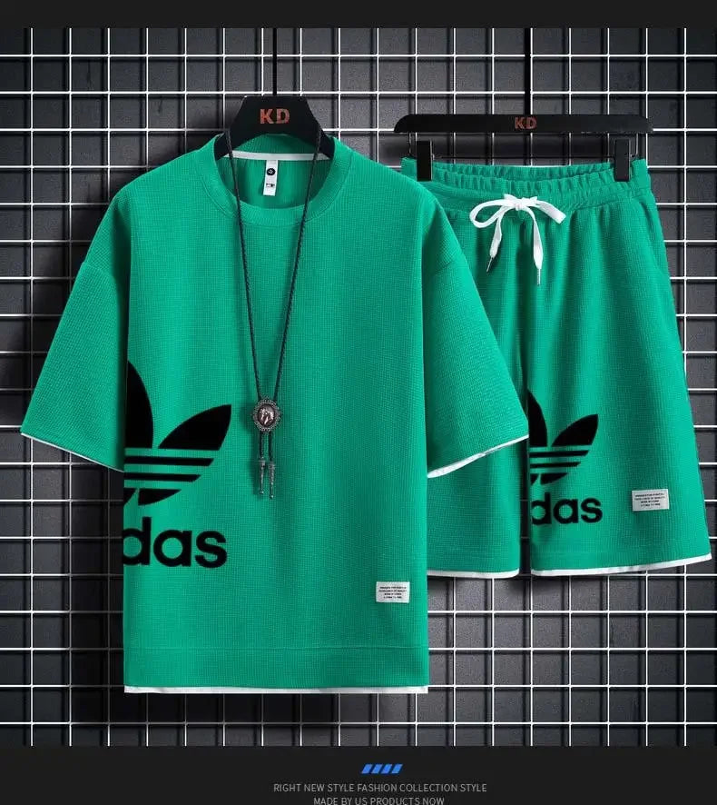 New Men's pullover sportswear Set, fashionable basketball men's casual short-sleeved T-shirt + shorts two-piece set