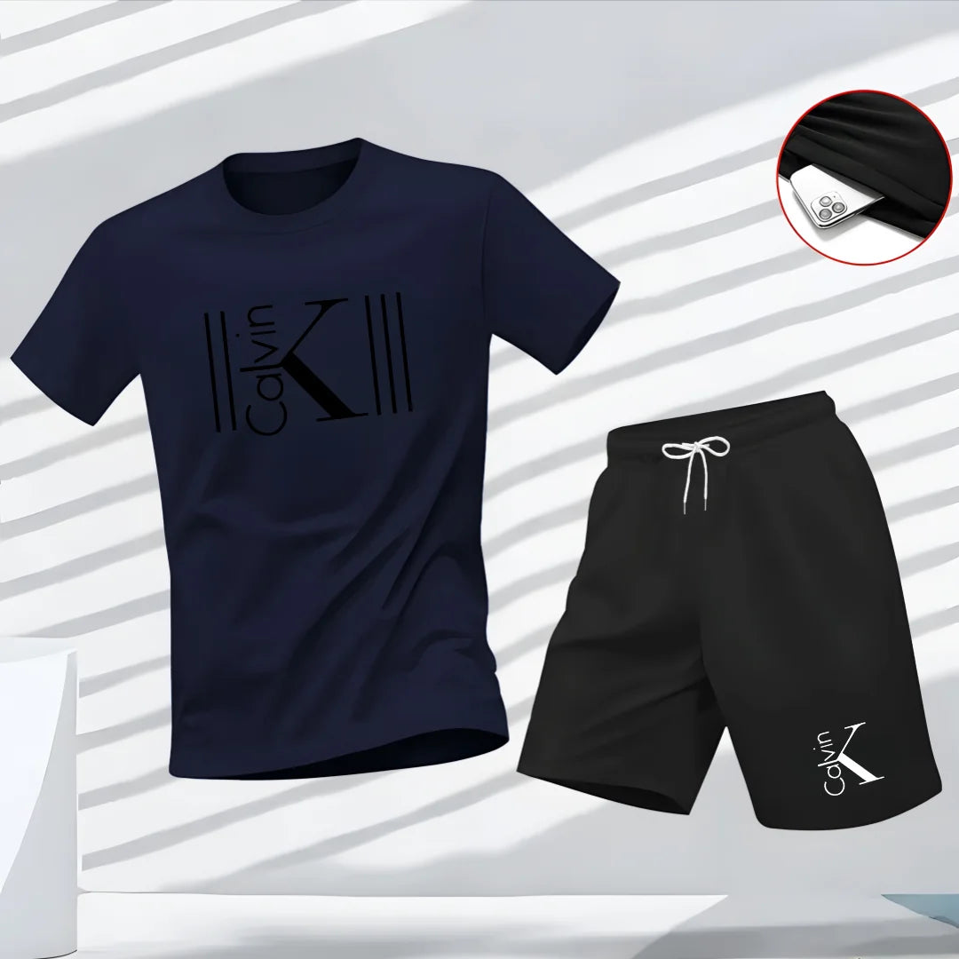 2025 Men's Breathable Sports Pattern Printed T-shirt Casual Fashion Short-sleeved T-shirt Summer Streetwear Top Two-Piece Set.