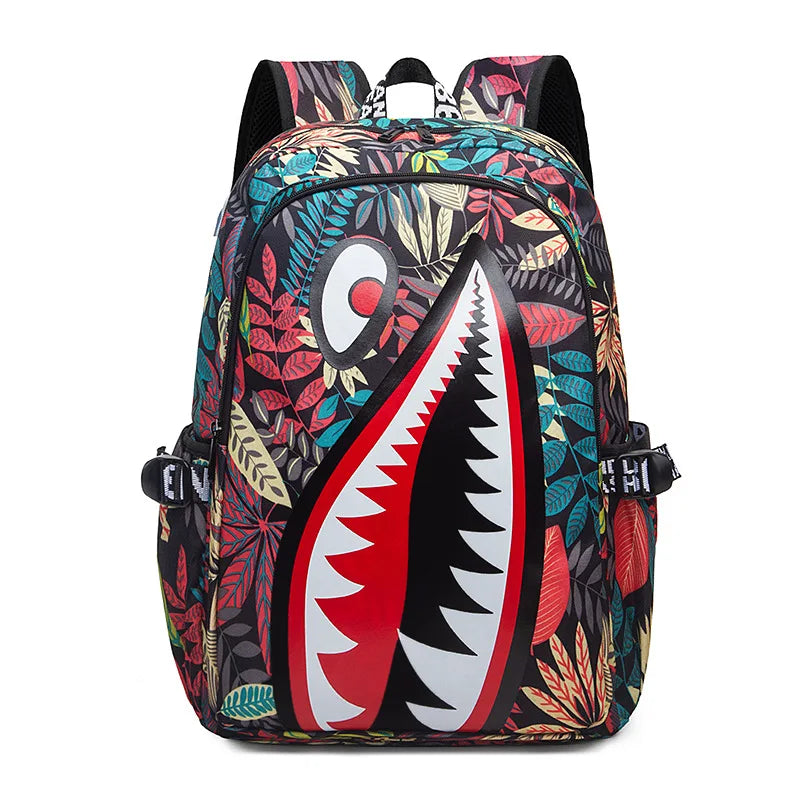 Mochila escolar en blanco y negro, unisex, informal, ligera, para mujer, bolso trasero, mochila escolar de tiburón de diseño, para adolescentes y universitarios.