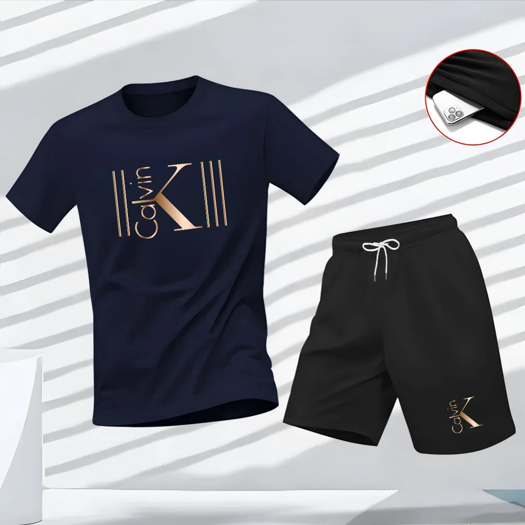 2025 Men's Breathable Sports Pattern Printed T-shirt Casual Fashion Short-sleeved T-shirt Summer Streetwear Top Two-Piece Set.
