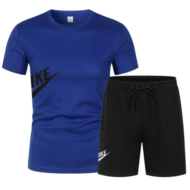 2025 Men's Summer T-shirt and Shorts Set Men's Breathable Sportswear Set Casual and Fashionable Short-sleeved T-shirt Set