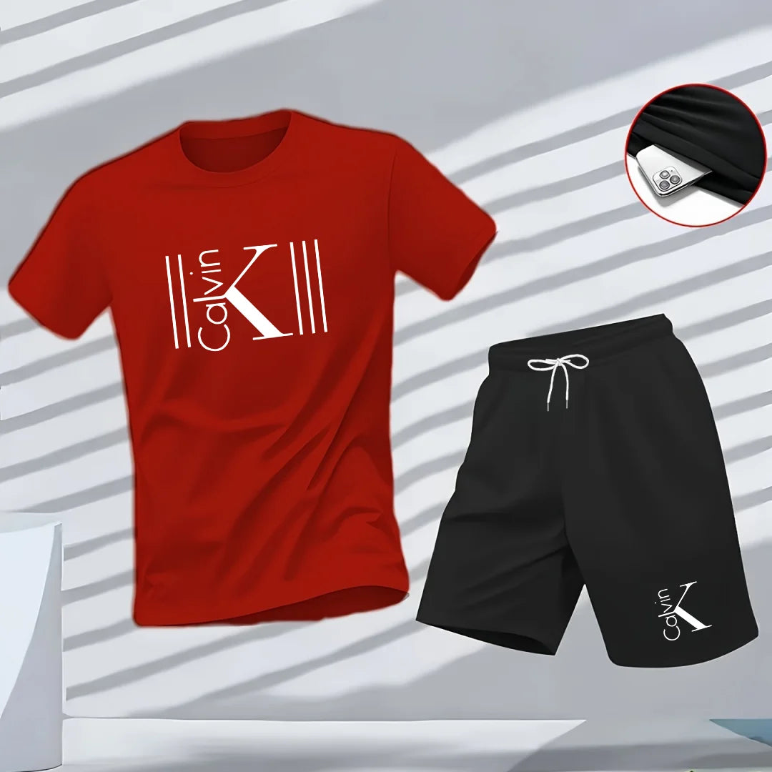 2025 Men's Breathable Sports Pattern Printed T-shirt Casual Fashion Short-sleeved T-shirt Summer Streetwear Top Two-Piece Set.