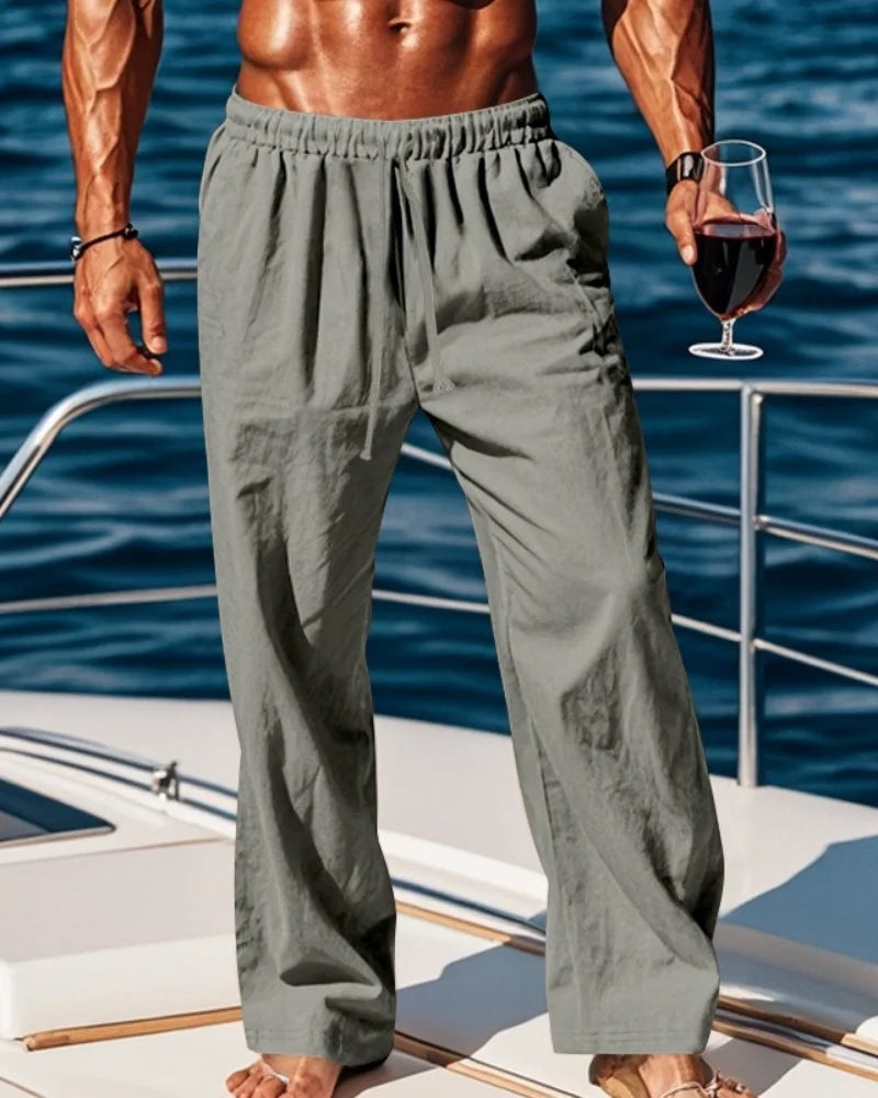 2026 New Men's Cotton and Linen Casual Pants, Straight-Leg, Simple and Comfortable, with Drawstring Waist