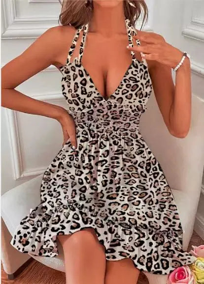 Summer New Trendy Women's Dresses V-Neck Sleeveless Halter Backless Sundress Ruffles Holiday Beach Dresses