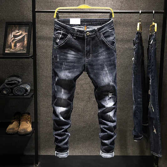 Men's Jeans Long Pants Denim Pant Straight Trousers Zipper High Waist Simple Splice Casual Regular Slim Fit Sheath Autumn Winter