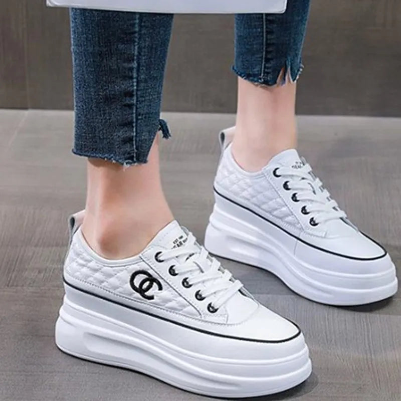 Women's Shoes 2026 Spring New Style Thick Bottom Height-Increasing Board Shoes Rubber Material Made in China Flat Shoes