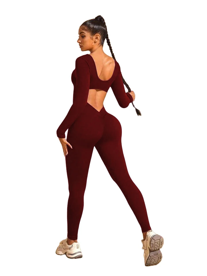 Long-sleeved jumpsuits, back cut-out design, beautiful hip line, suitable for sports and exercise