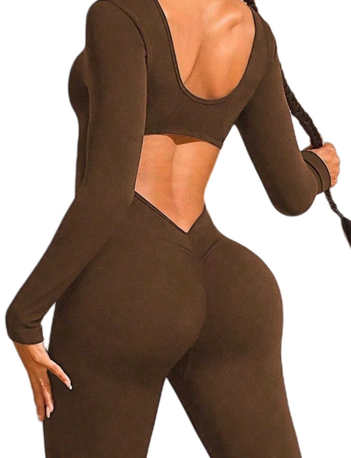 Long-sleeved jumpsuits, back cut-out design, beautiful hip line, suitable for sports and exercise