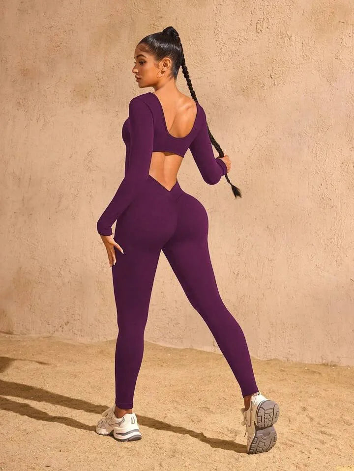 Long-sleeved jumpsuits, back cut-out design, beautiful hip line, suitable for sports and exercise