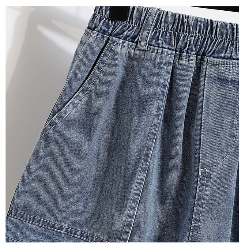 Casual Plus Size Summer Denim Shorts Women Loose Wide Leg Jeans Short Pants Female Stretch High Waisted Harem Baggy Shorts Woman