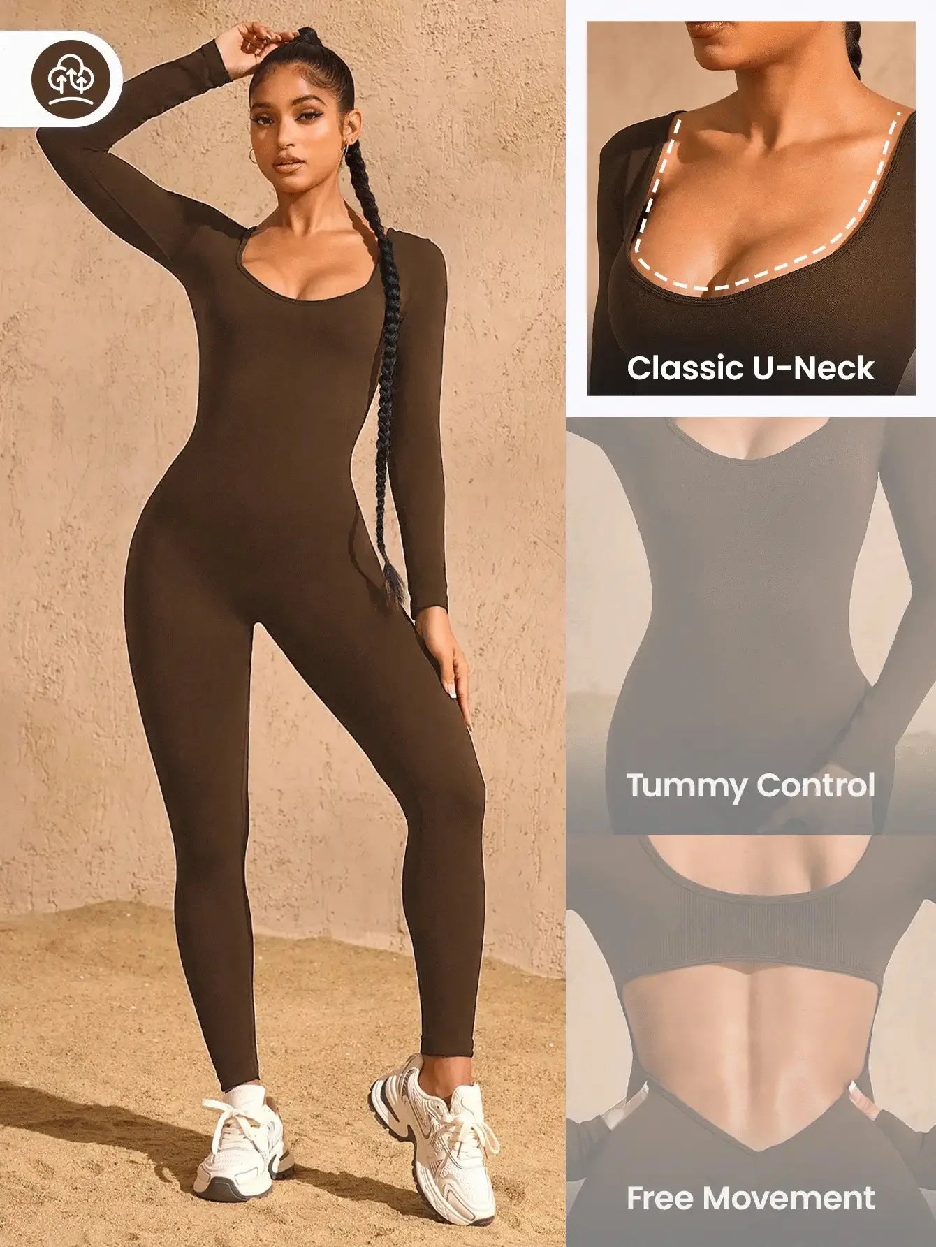 Long-sleeved jumpsuits, back cut-out design, beautiful hip line, suitable for sports and exercise