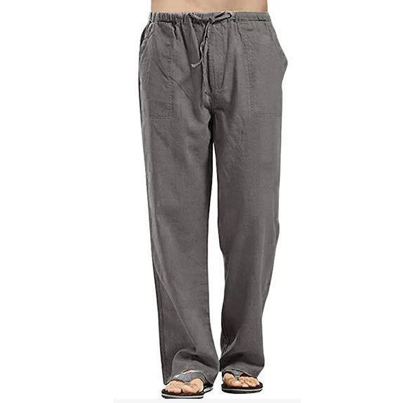 Hot Men Cotton Linen Trousers Solid Color Elastic Waist Loose Long Trousers Men's Hip-hop Breathable Casual Pants