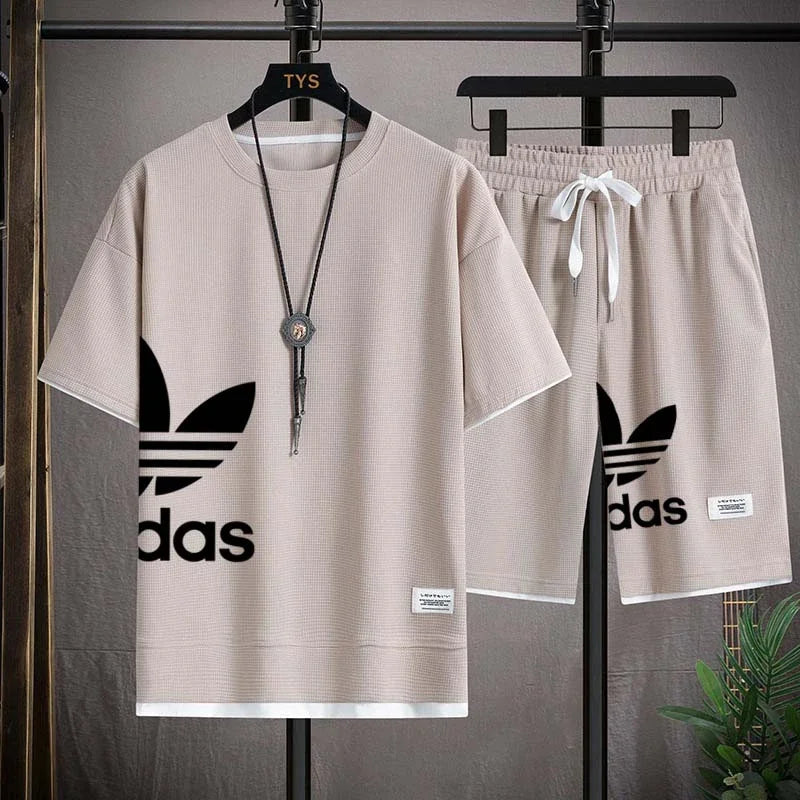 Summer 2025 New Men's Pullover Sportswear Set, Fashionable Basketball Men's Casual Short-sleeved T-shirt + Shorts Two-piece Set